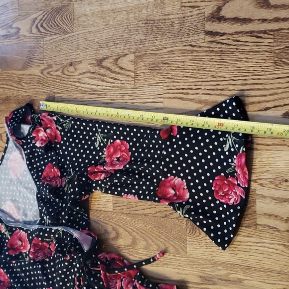 (M) I.N. San Francisco Soft Floral Print Wrap Top Statement Sleeves Ruffle Trim - Picture 5 of 9